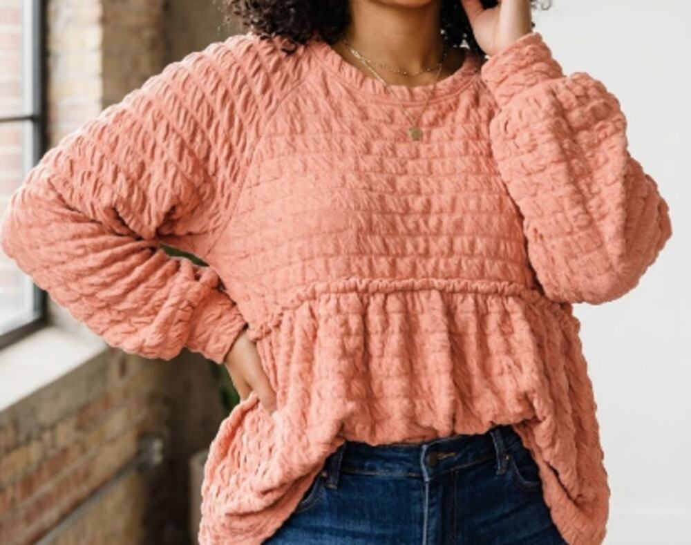 Anniewear Coral Popcorn Knit Babydoll Top sz L